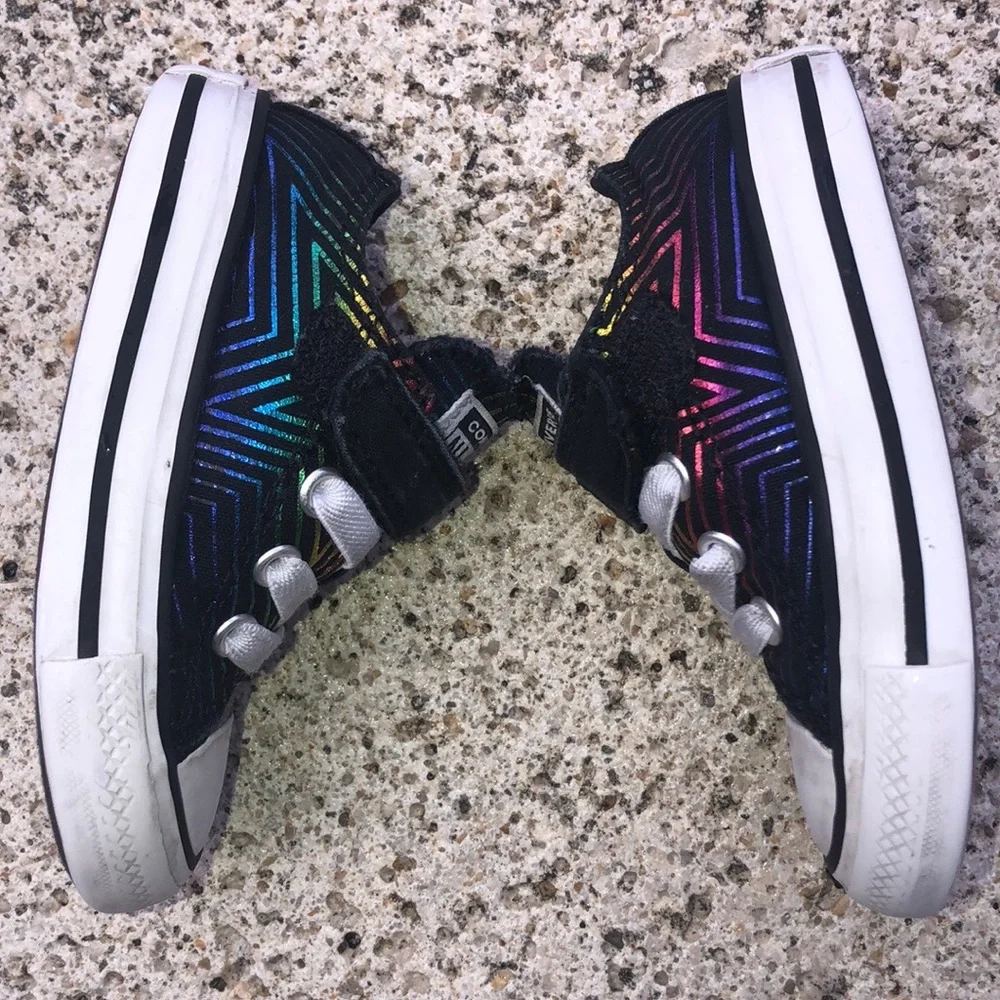 Converse All Star Chucks sneakers neon stripe black shoes toddler baby size 5